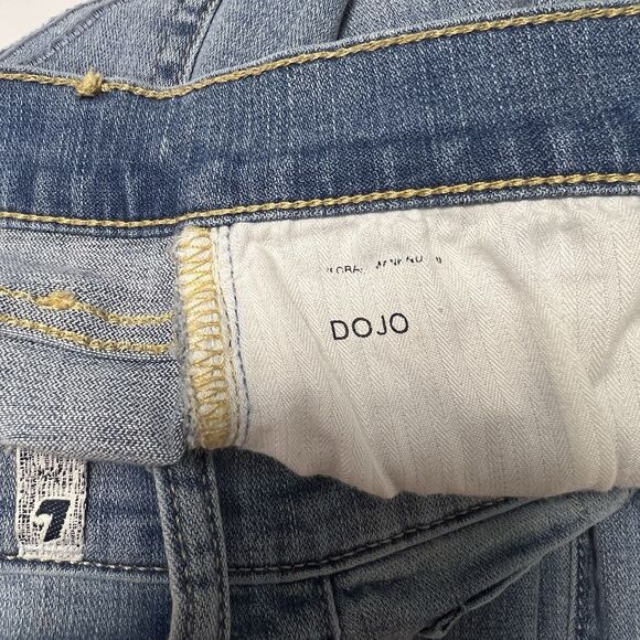 7 For All Mankind High Rise Dojo Flare Jean Light Wash Denim Raw Hem Women’s 28 - Picture 7 of 11